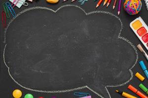 school multi colored supplies pencils drawn cloud with copy space text